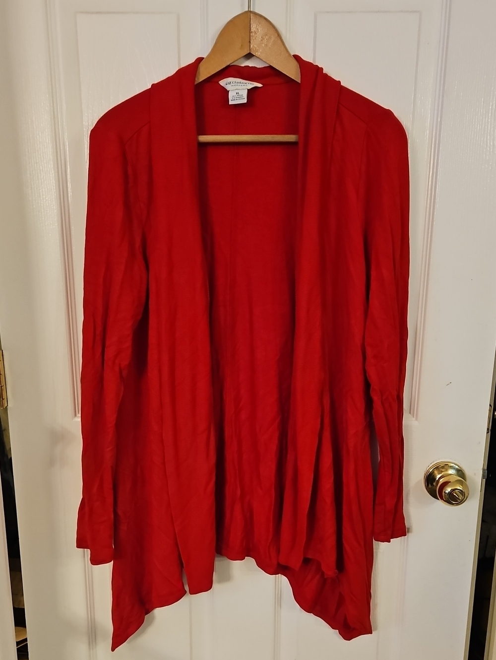 Liz Claiborne Vibrant Red Draped Open-Front Cardigan